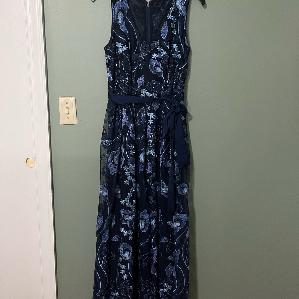 R&M Richards Navy and Blue Floral Maxi Dress